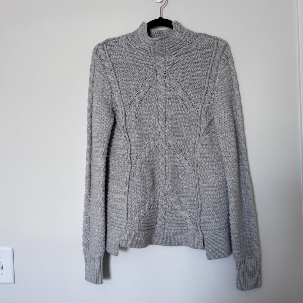 GAP Women Gray Cable Knit Mock Neck Wool Alpaca Blend Sweater Size M